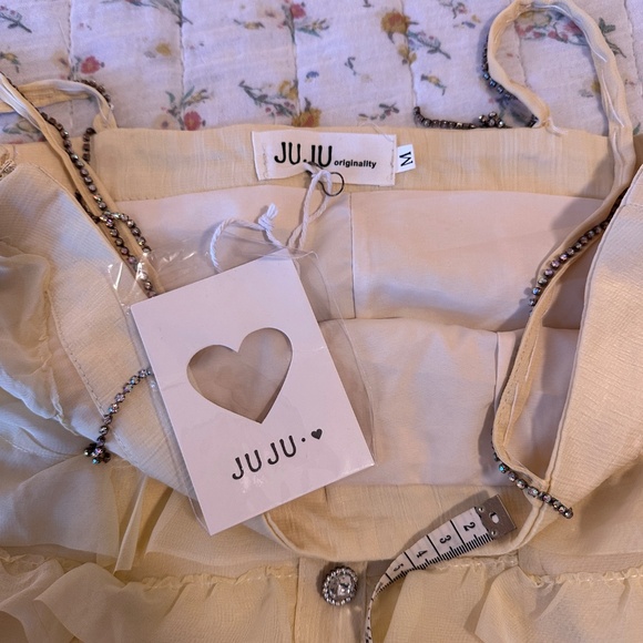 NWT Juju Butter Yellow Sleeveless Ruffle Mini Dress Size XS-S Jeweled Button-Up - Picture 8 of 9